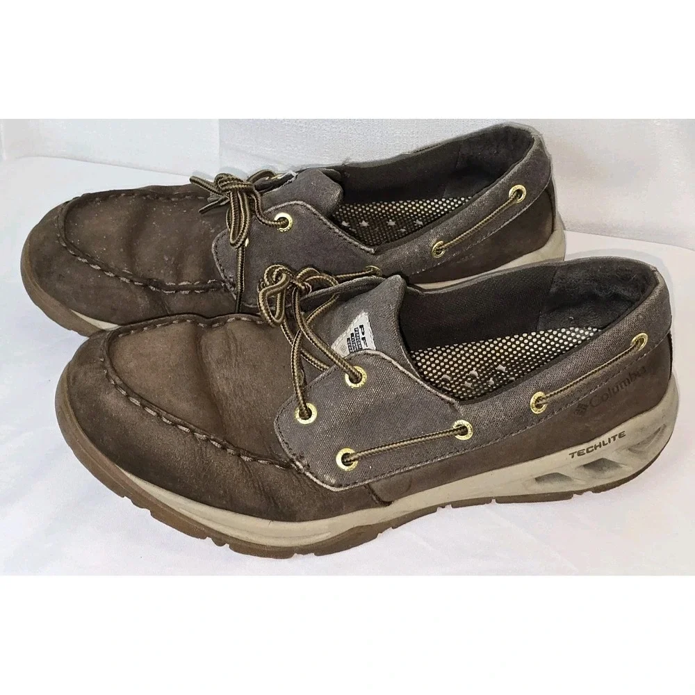 Columbia‎ Boat Shoes Men 10.5 Brown Leather TechLite PFG Fishing Boatdrainer